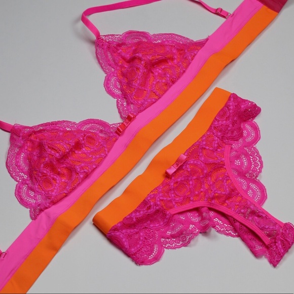 Neon lace bralette & thong panty - 2 piece set - Picture 8 of 16